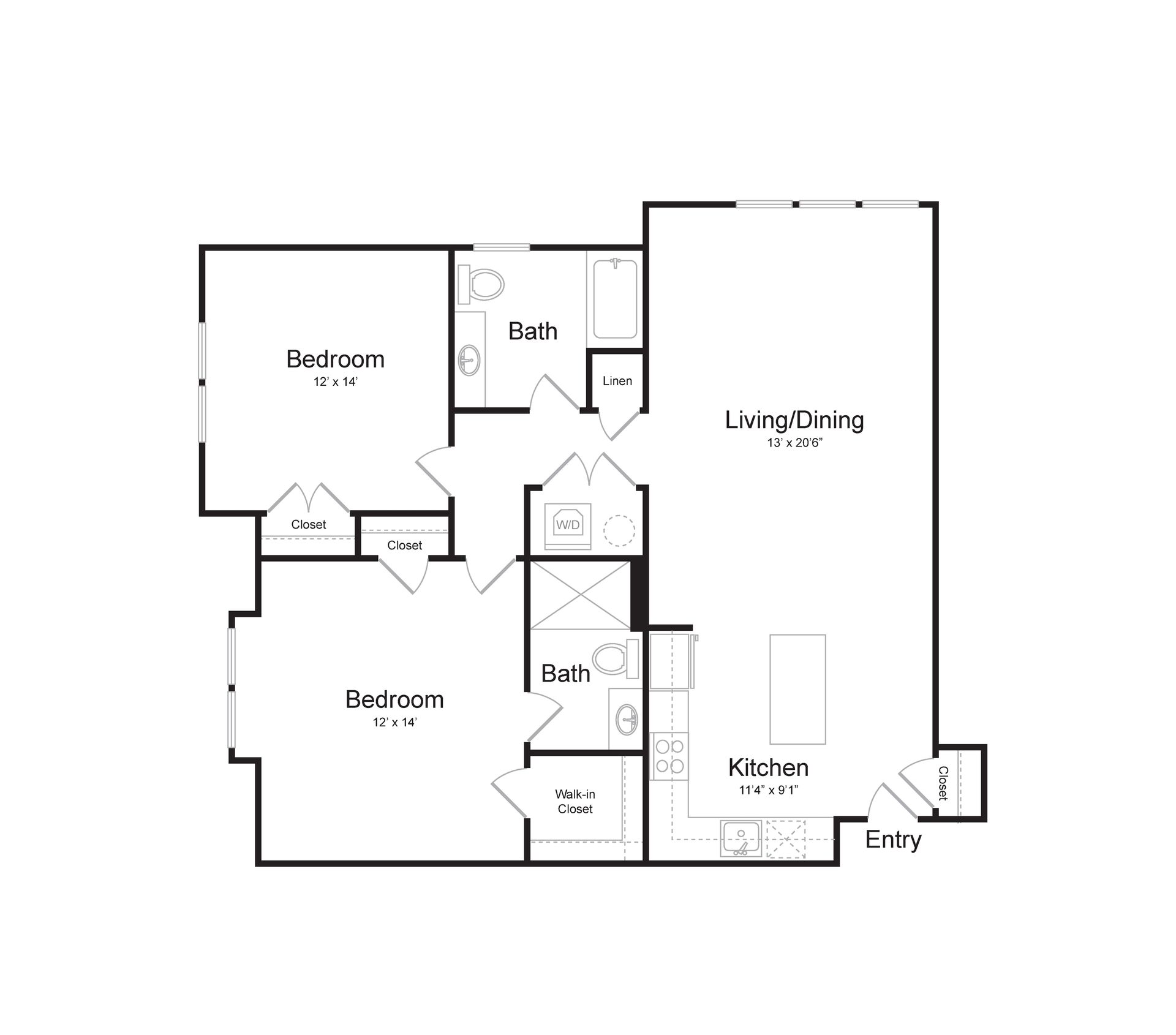 a black and white floor plan of a house with two bedrooms and a bathroom .