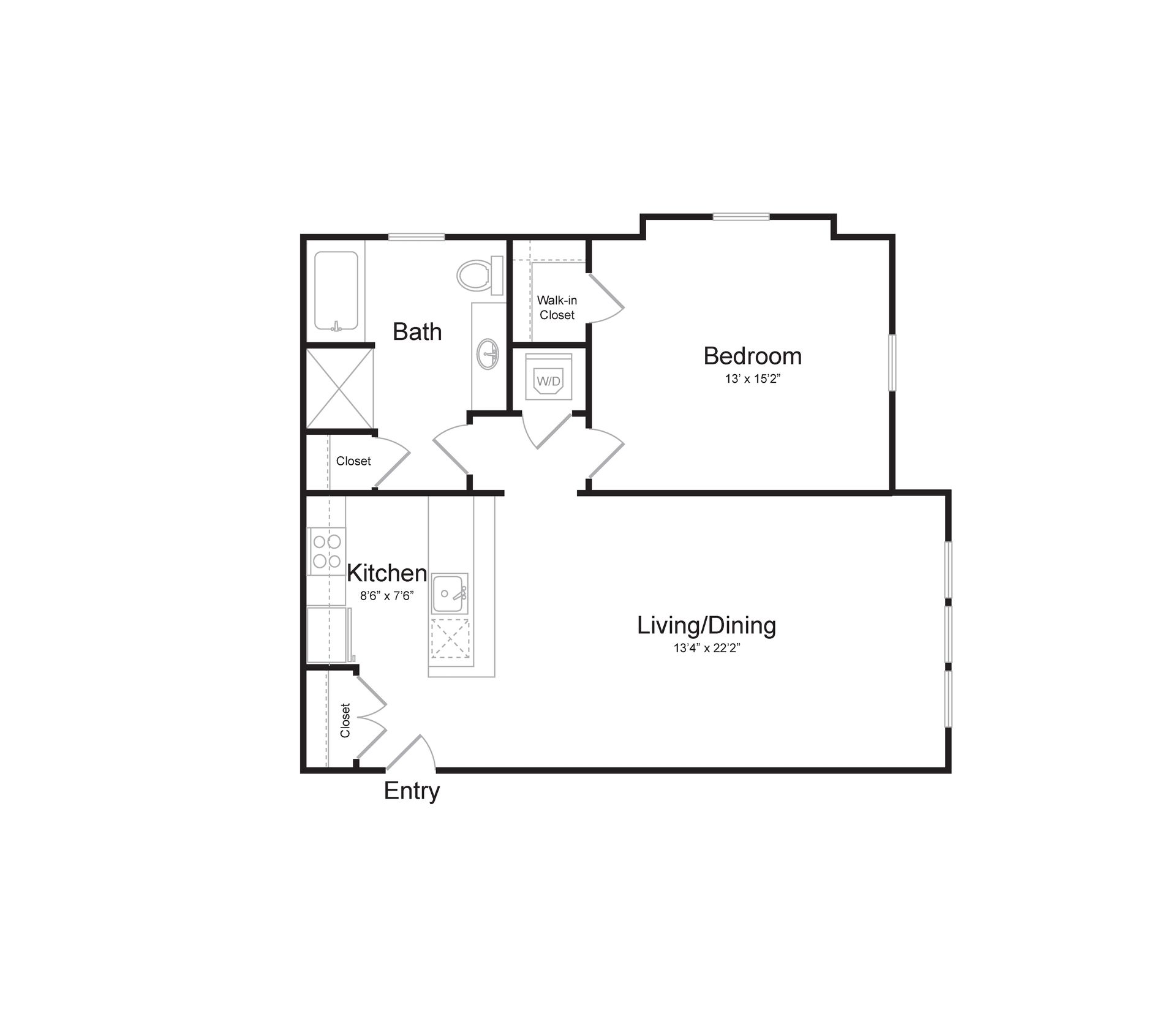 a black and white floor plan of a single bedroom apartment .