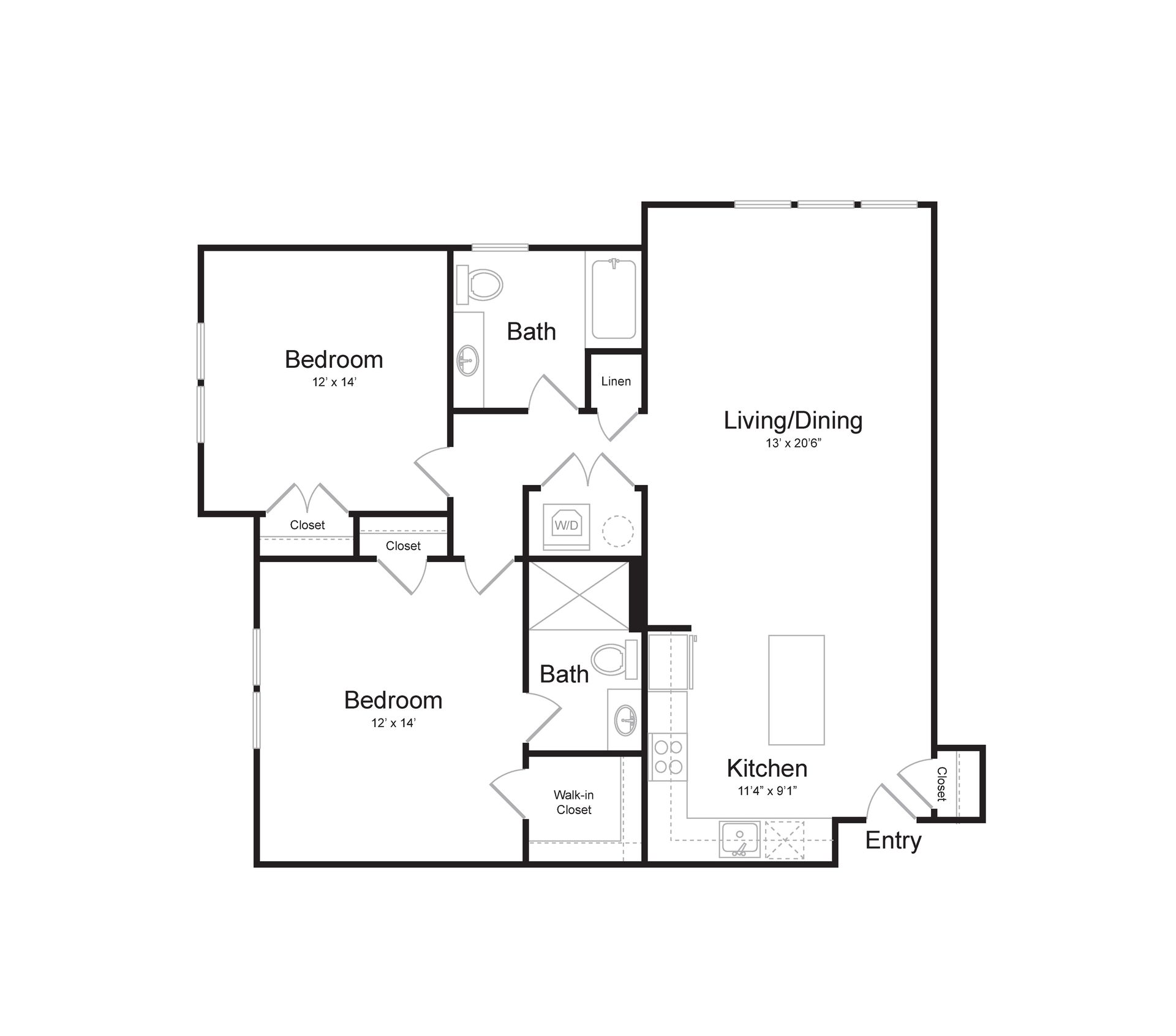 a black and white floor plan of a house with two bedrooms and a bathroom .