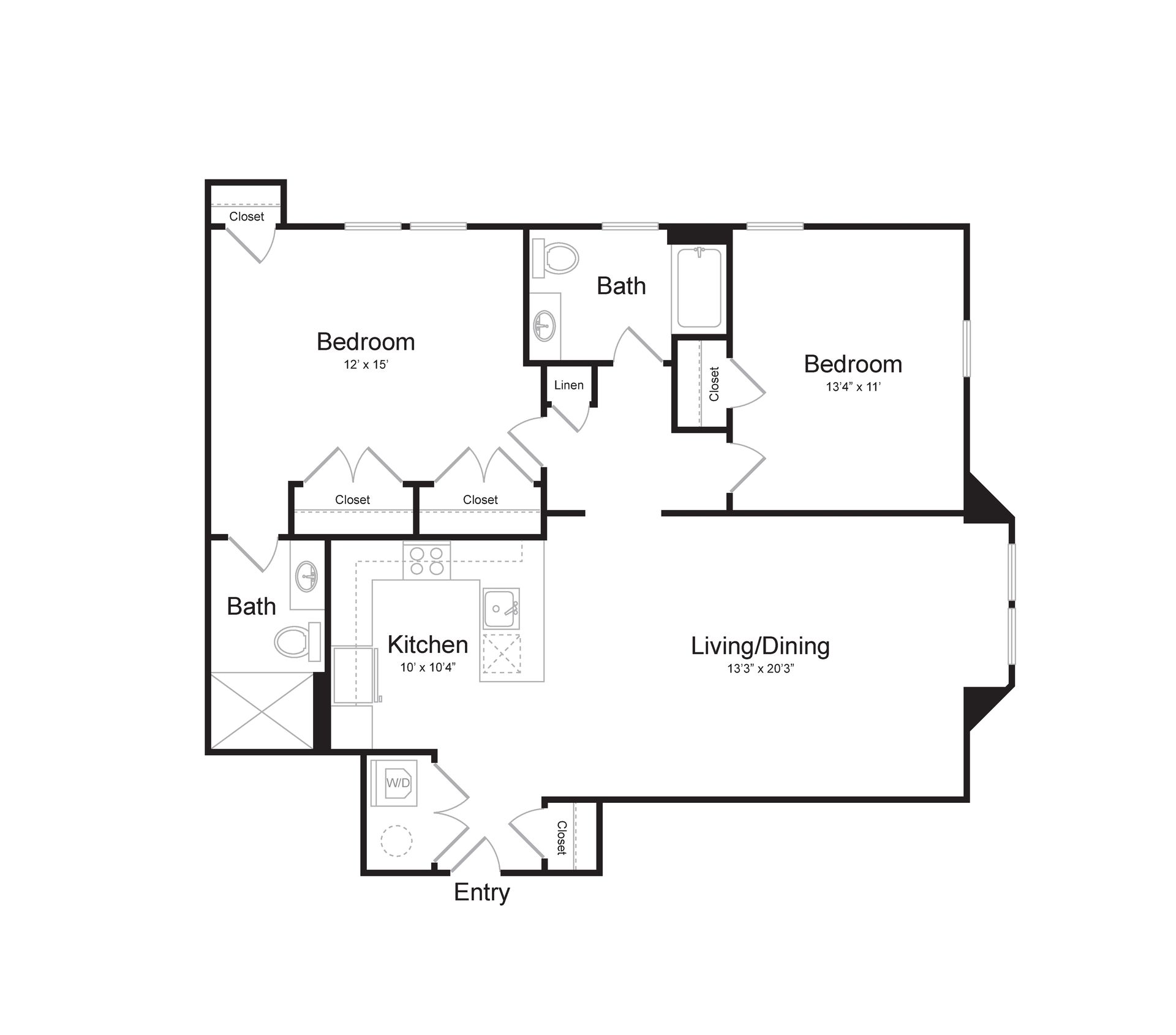 a black and white floor plan of a house with two bedrooms and a bathroom .