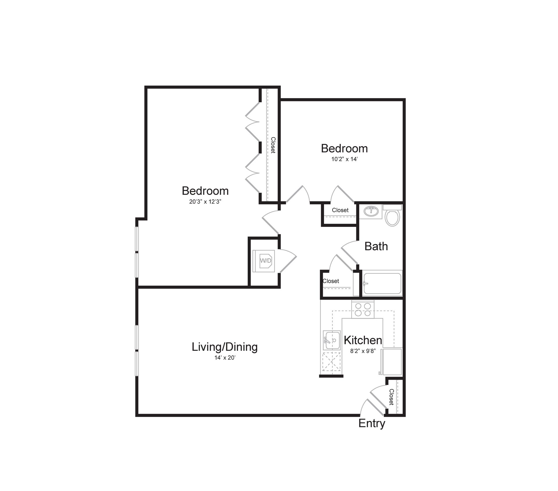 a black and white floor plan of a two bedroom apartment .