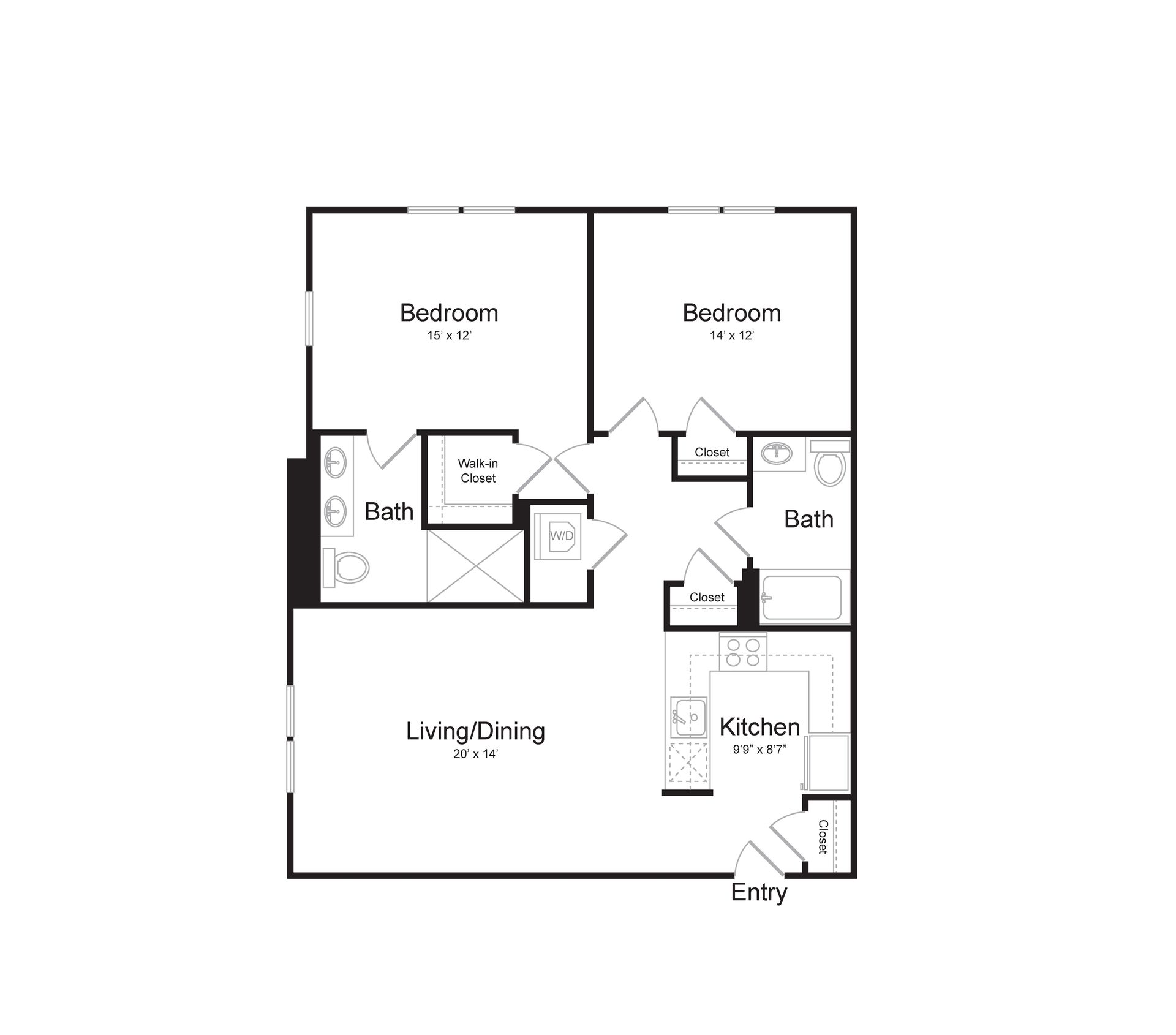 a black and white floor plan of a house with two bedrooms and a bathroom .