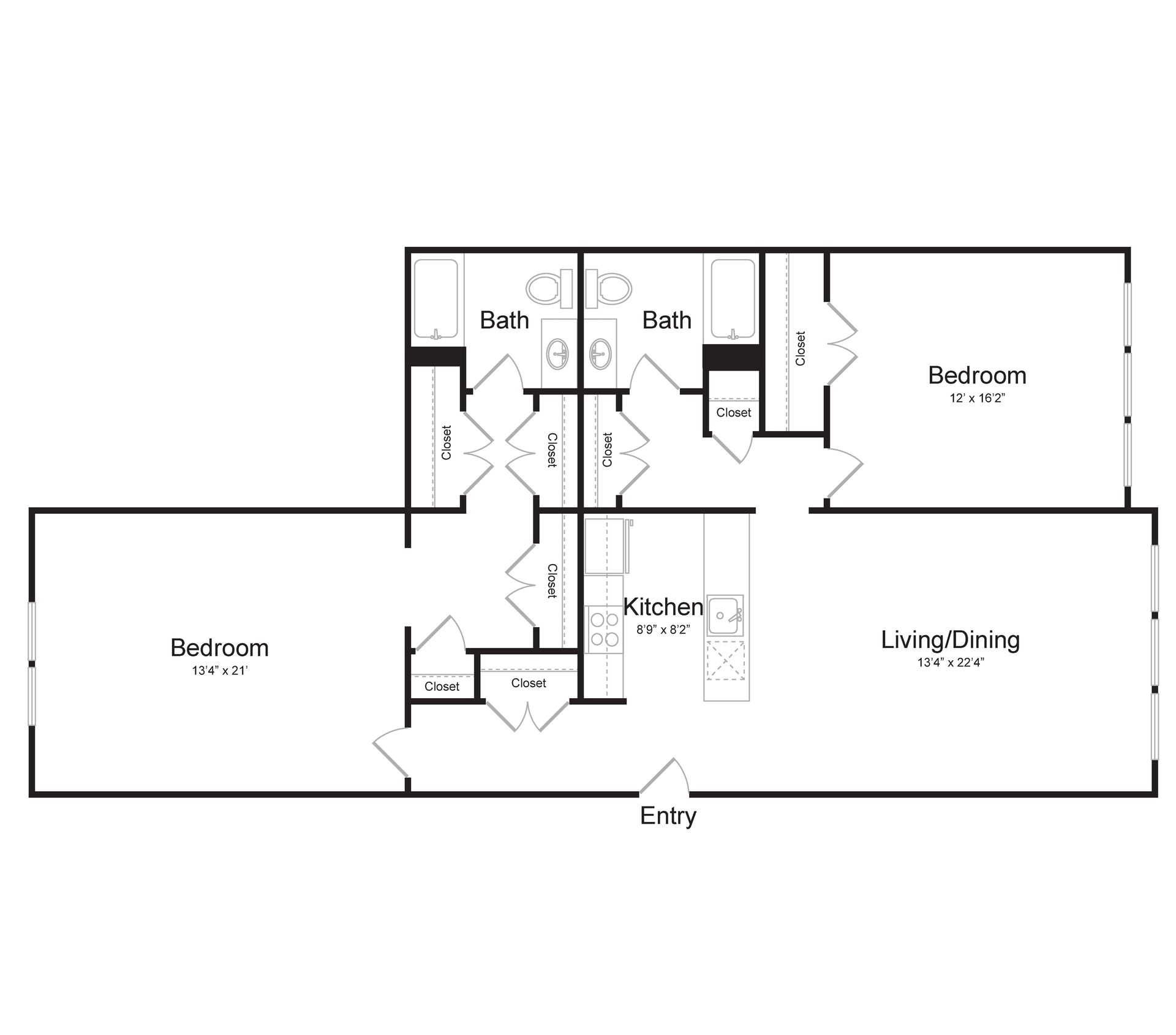 a black and white floor plan of a house with two bedrooms and a living room .
