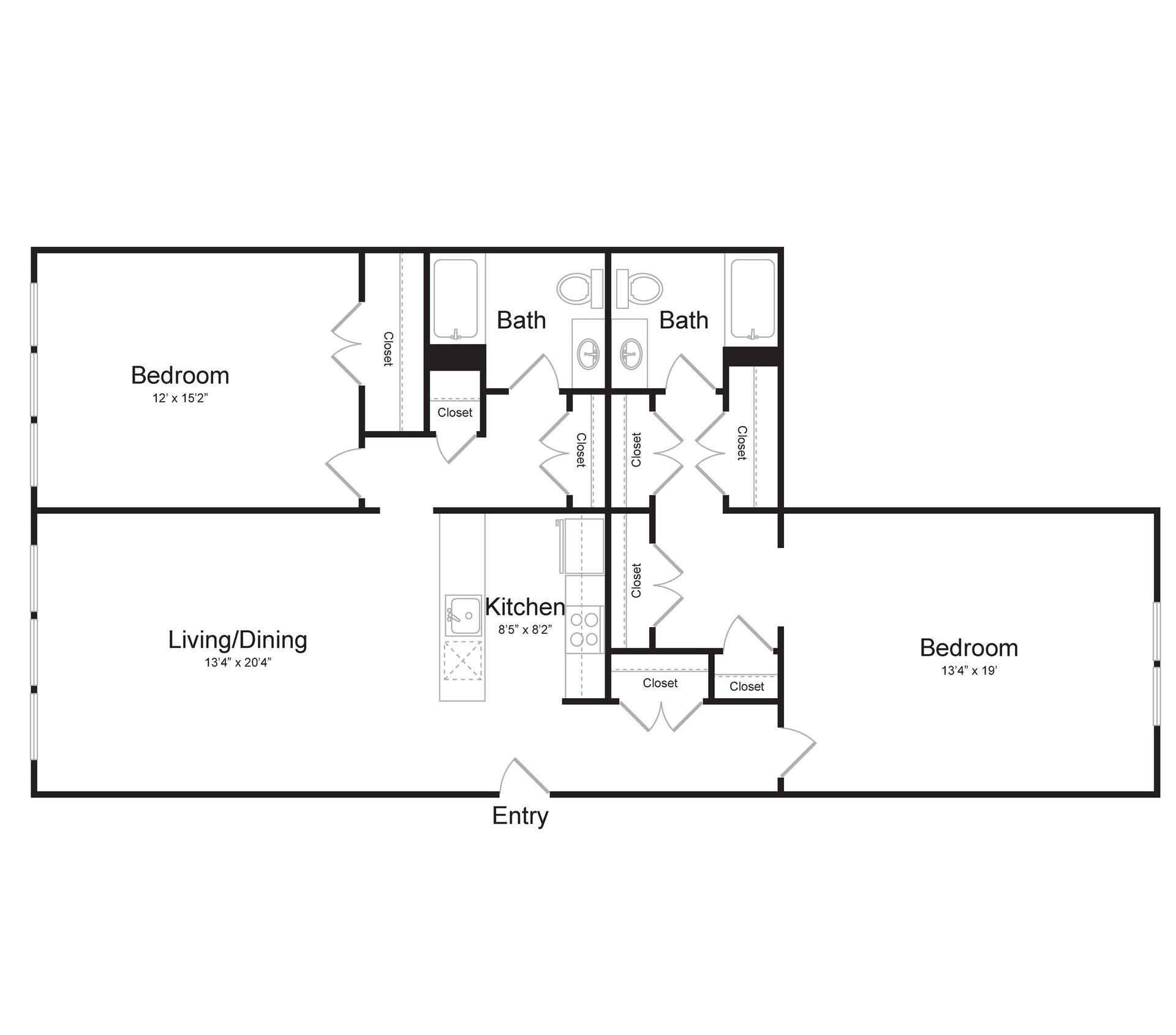 a black and white floor plan of a house with two bedrooms and a bathroom .