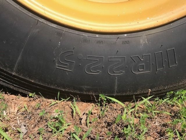 A close up of a tire that says mr22.5 on it