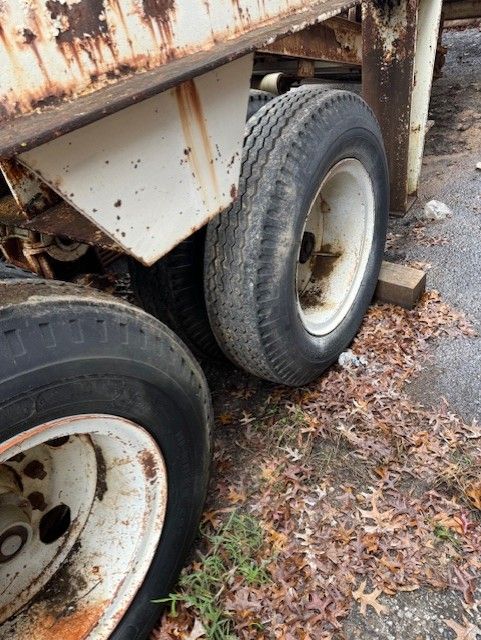 A close up of a tire on a truck