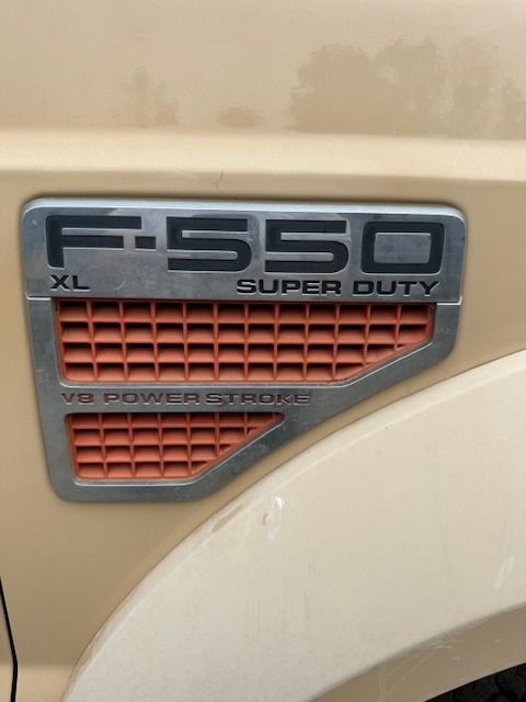 A close up of a ford f550 super duty truck