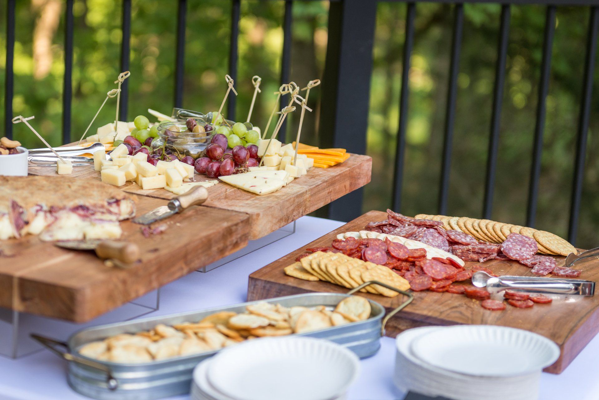 There is a buffet table with a variety of food on it.