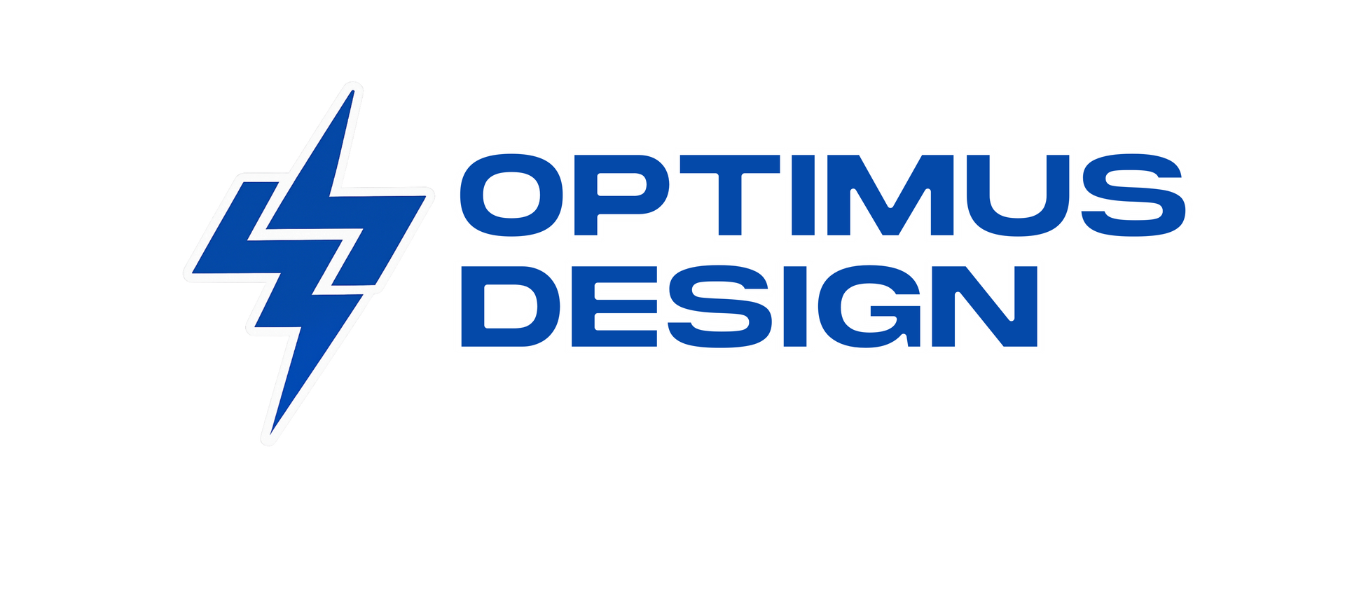 Logo for Optimus Design, featuring a blue lightning bolt icon and the text 