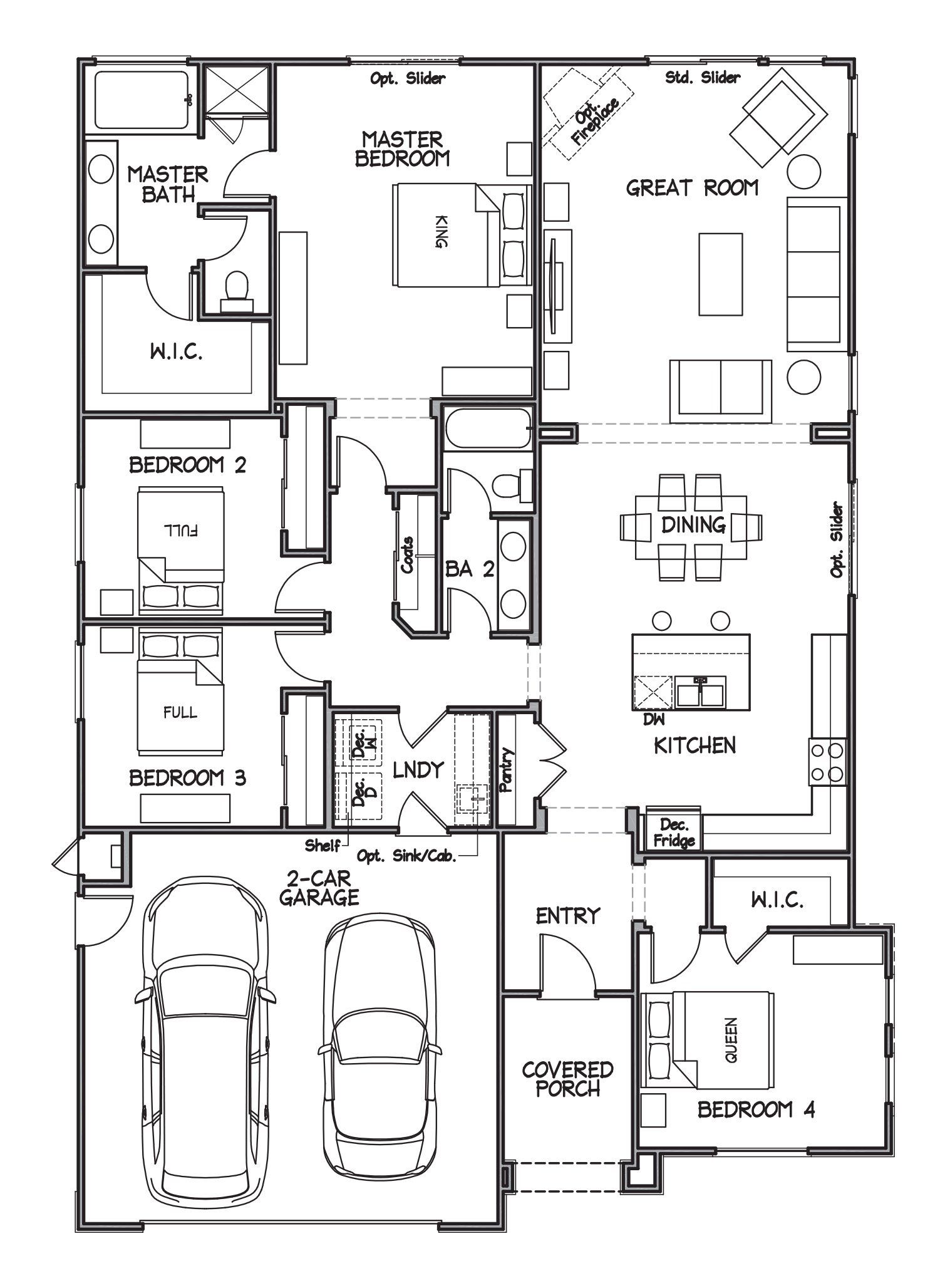 4 Bedrooms 2 Bathrooms Floor Plan