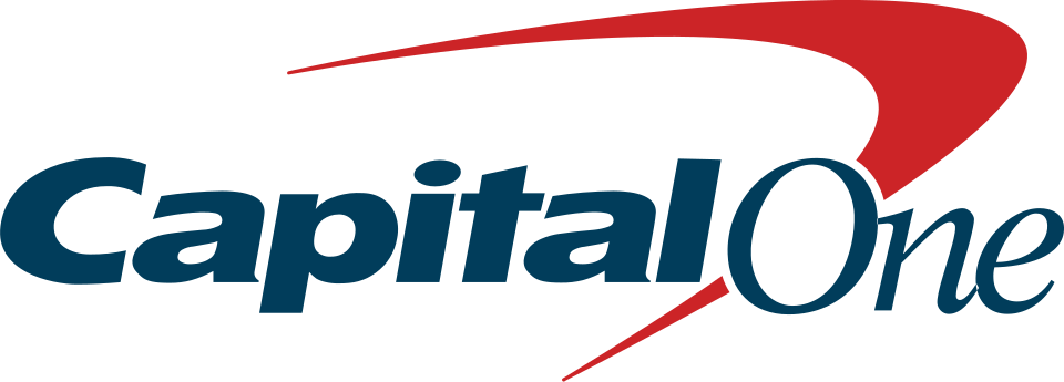 The Capital One logo featuring dark blue text with a red swoosh design above the letters.
