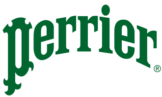 The Perrier logo featuring the brand name in a bold, dark green, serif typeface.