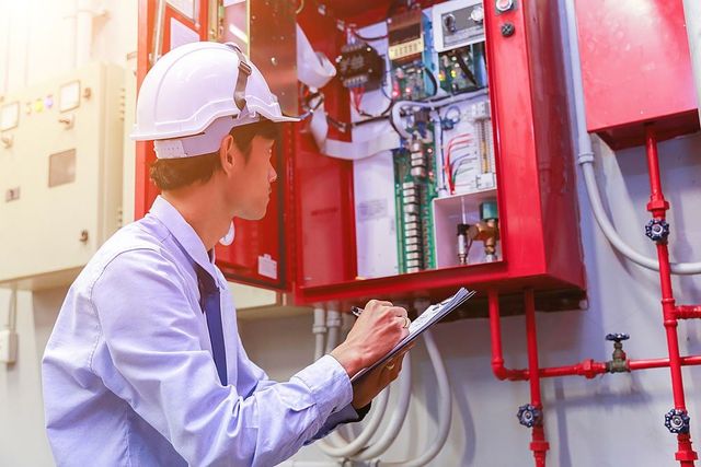 Electrician Checking Switch Box — Electrical & Fire Safety Services in Salamander Bay, NSW