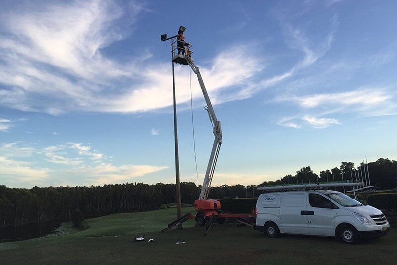 Electric Post Being Repaired — Electrical & Fire Safety Services in Salamander Bay, NSW