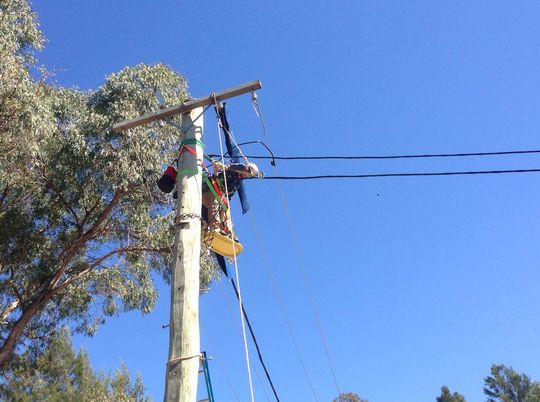 Electrician Repairing Electrical Pole Wires — Electrical & Fire Safety Services in Salamander Bay, NSW