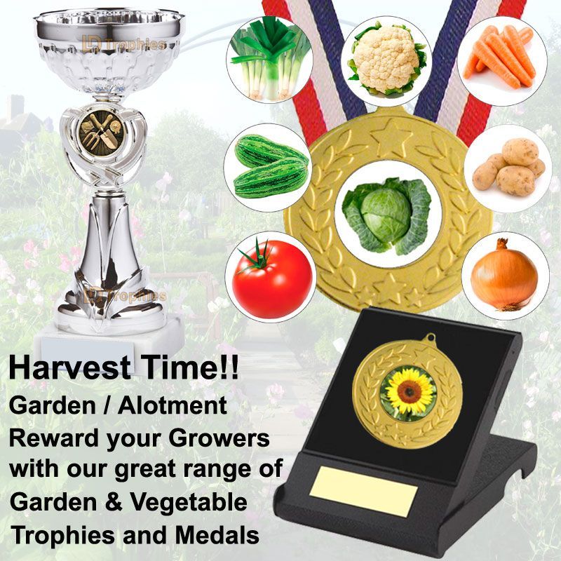 Gardening Trophies and Medals, Sunflower Trophies & Medals, Vegetable Medals, Tomato, Marrow, Onions, Potato Medals all with Engraving Included