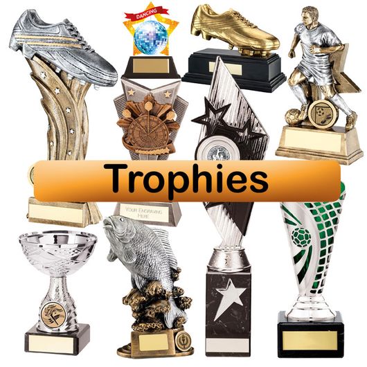 Trophies for all Sports, Pastimes & Occasions, Football, Golf, Glass Awards, Silver Cups with Free Engraving , Fishing Trophies, Shooting,  Petanque