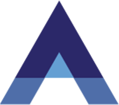 A blue triangle with a shadow on a white background.