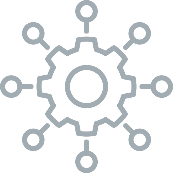 A gear with a circle in the middle is surrounded by circles.