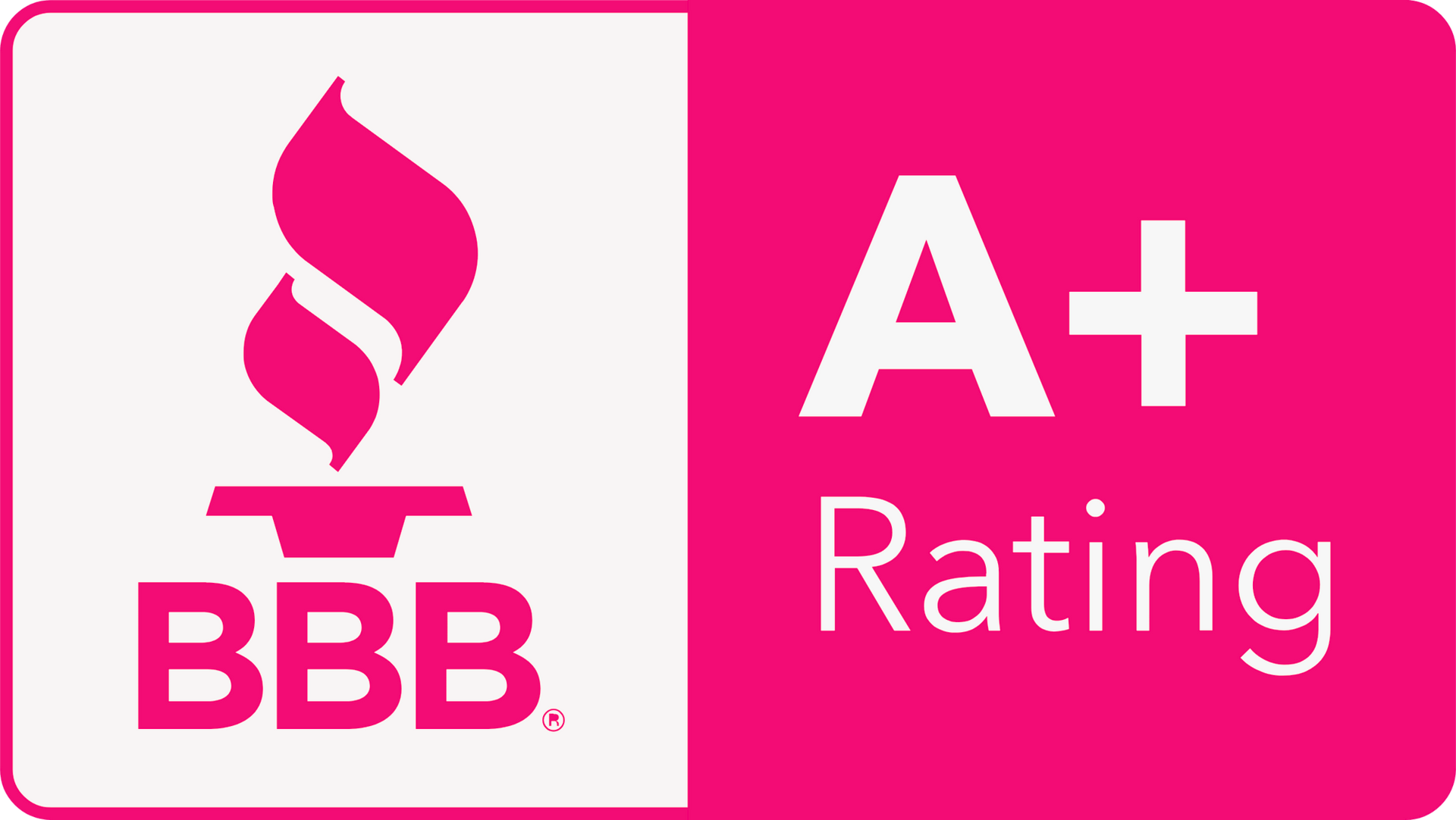 BBB logo with pink background, showing 