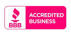 BBB logo with pink background, showing 