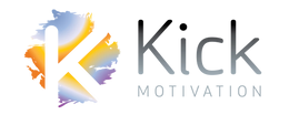 A logo for kick motivation with a colorful k on it