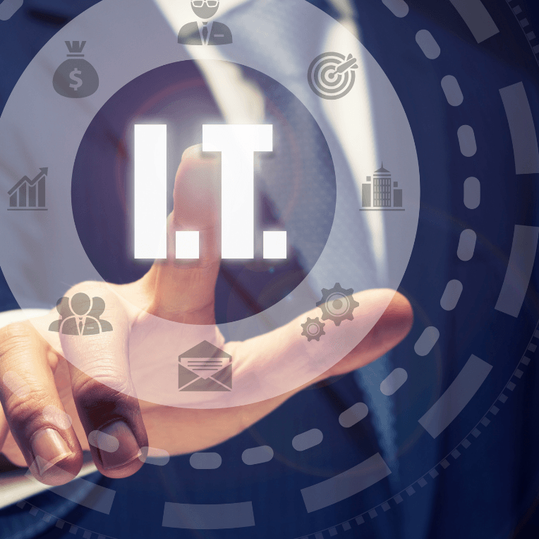 A person 's hand is pointing at the word i.t.