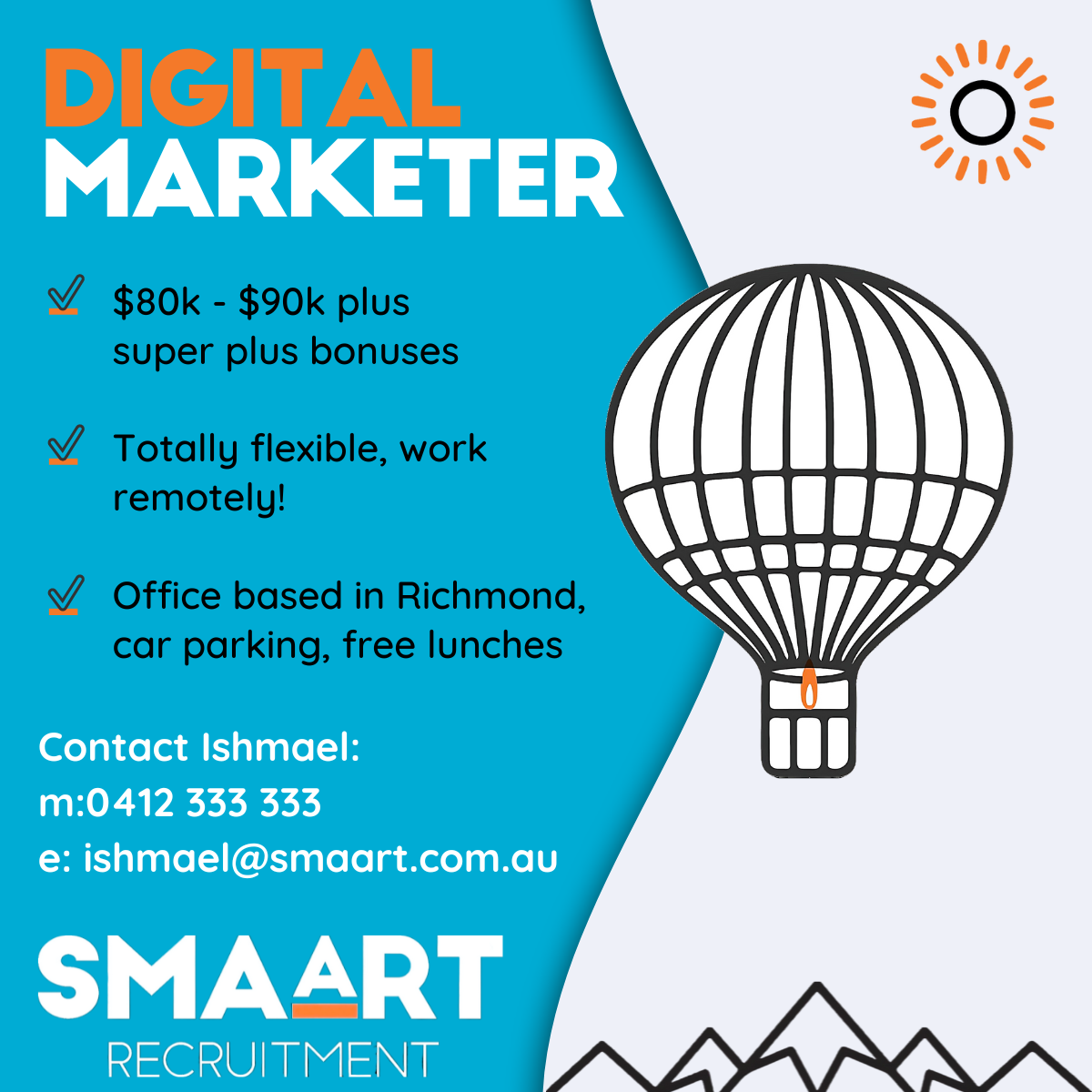 An advertisement for a digital marketer with a hot air balloon