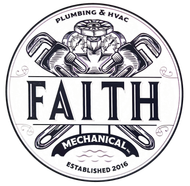 Logo for Faith Mechanical: plumbing and HVAC services. Includes wrenches, valves, and the company name.