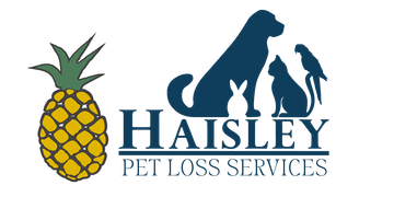 Logo: Pineapple next to a blue silhouette of dog, rabbit, cat, and bird with text "Haisley Pet Loss Services."