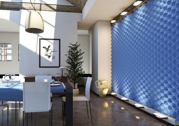 sala da pranzo moderno con parete decorata e arredamento di casa