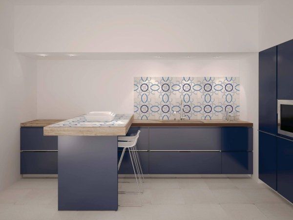 cucina moderna ad angolo rivestimenti colorati su parete