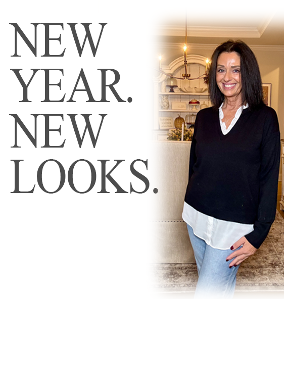 Woman in beige outfit poses, with other fashion items, promoting 