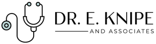 The logo for dr. e. knipe and associates has a stethoscope on it.