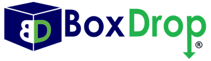 A blue and green box drop logo with an arrow pointing down.