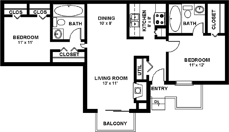 A black and white floor plan of a house with a balcony.