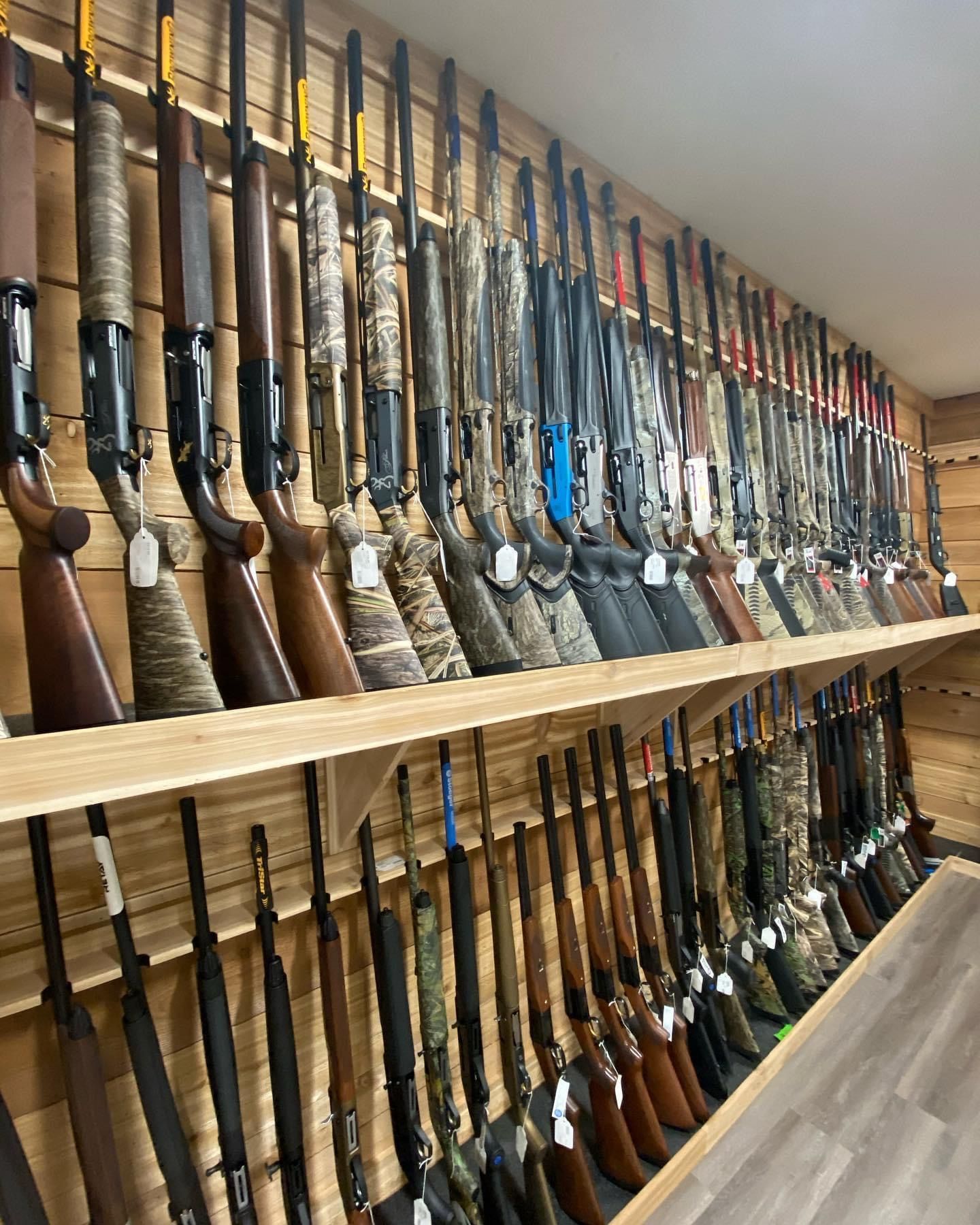 Secure firearm display inside a professional pawn shop