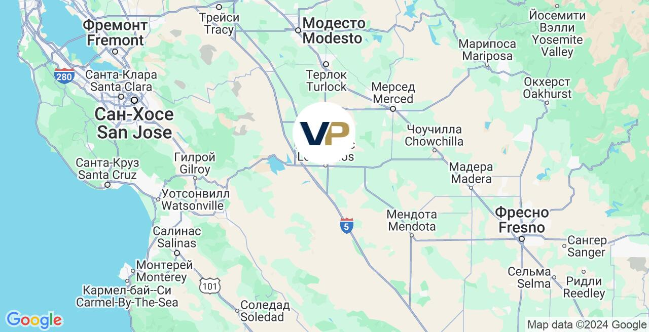 A map of california showing the location of vp.