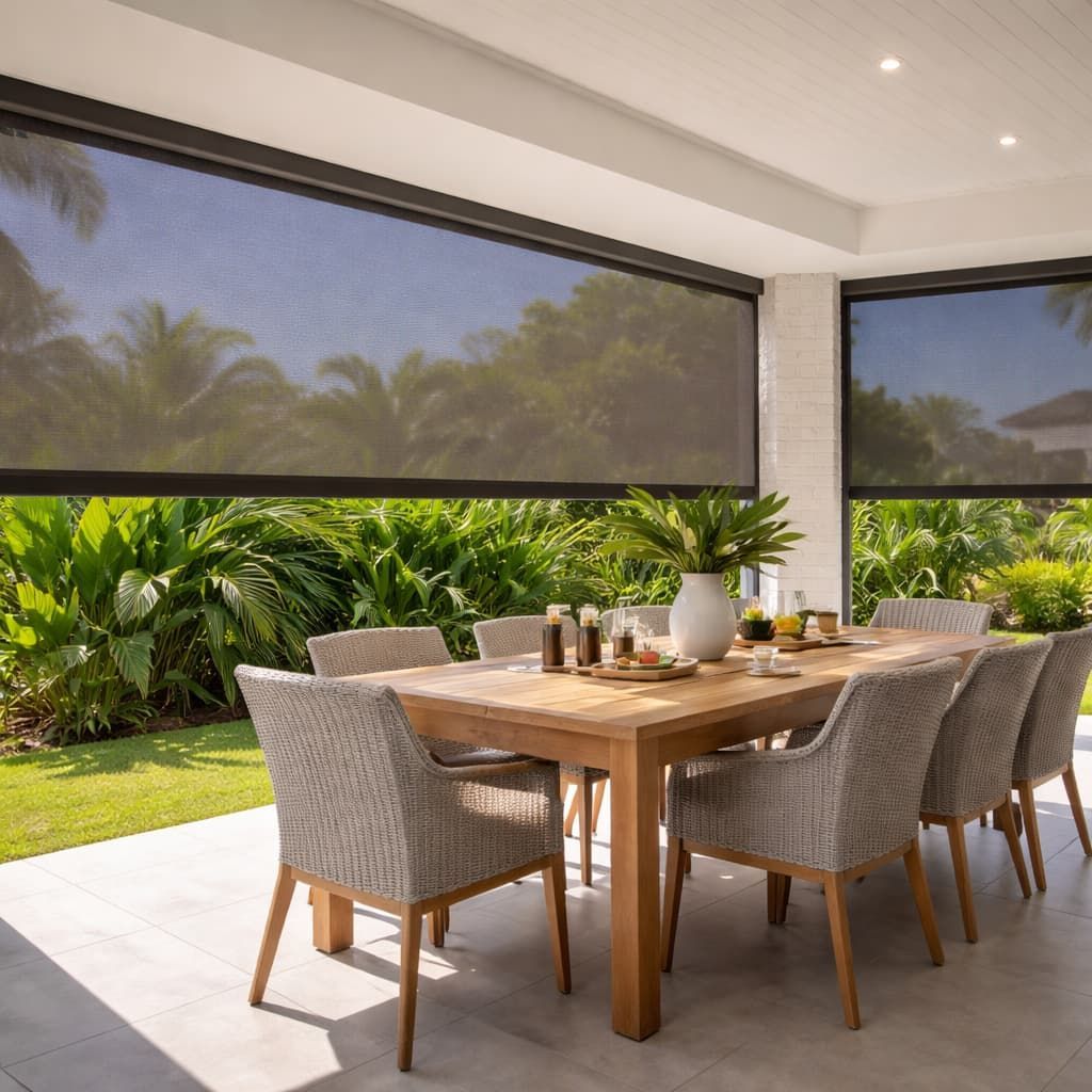 Outdoor blinds installed on a Townsville alfresco entertaining area