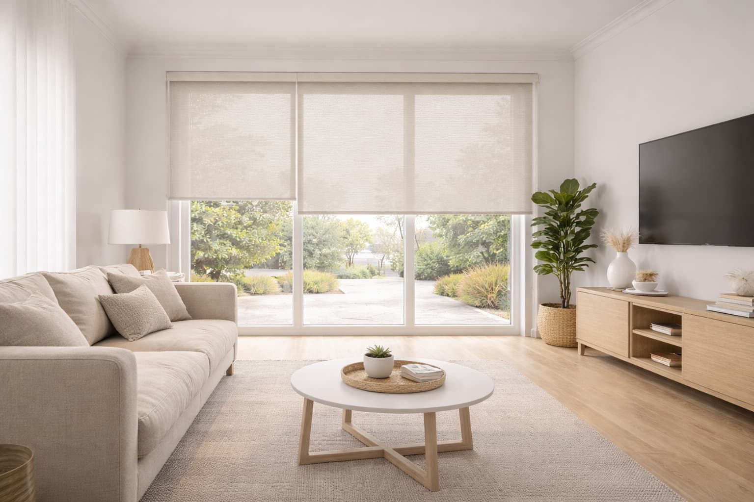 Modern roller blinds installed in a Townsville living room