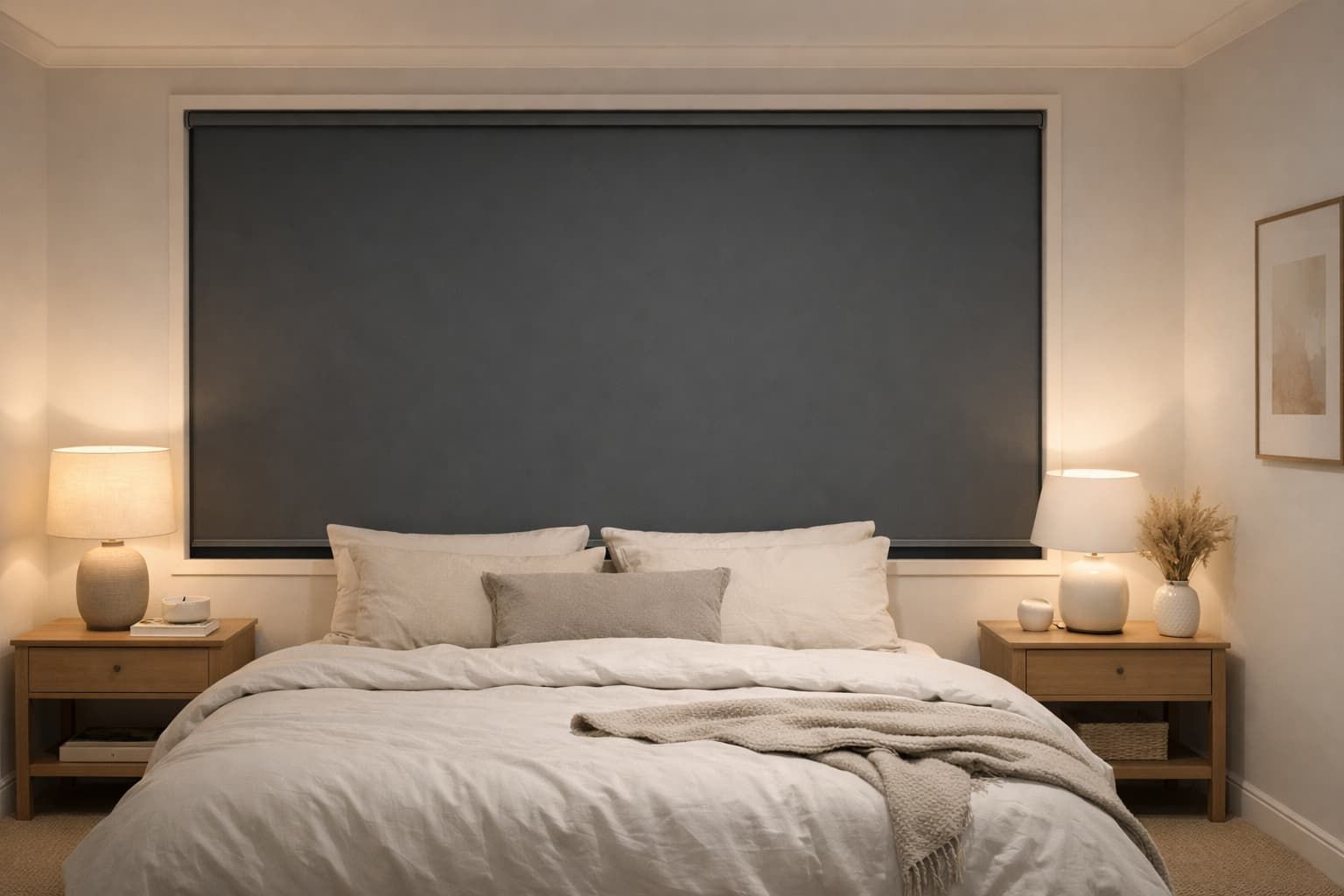 Blockout roller blinds installed in a Townsville bedroom