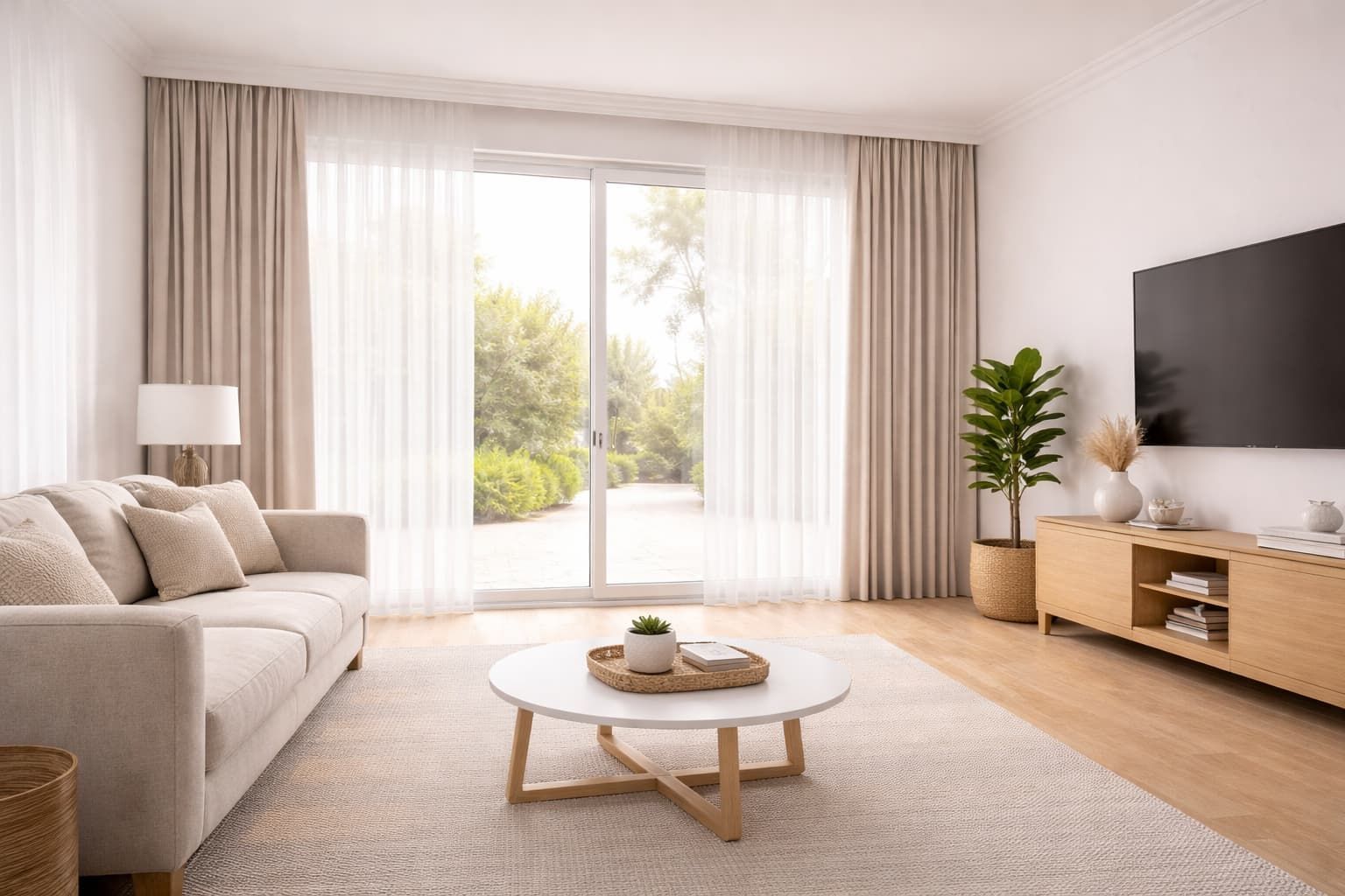 Sheer and blockout curtains installed in a Townsville living room