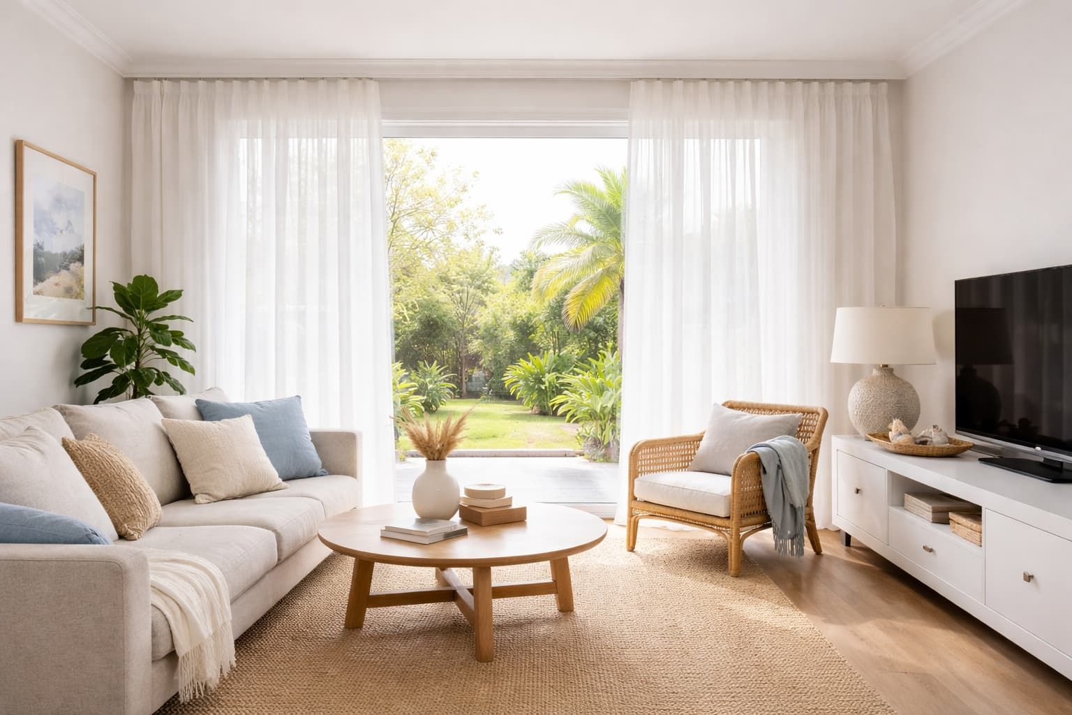 Sheer curtains installed in a Townsville living room