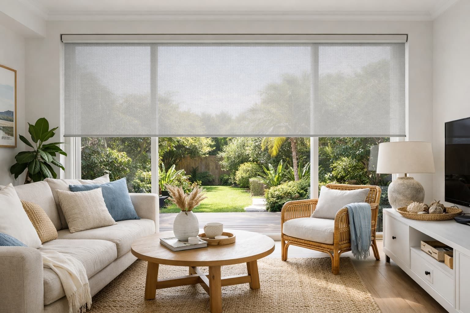 Sunscreen roller blinds installed in a Townsville home