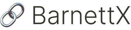 Logo of BarnettX, a chain link icon next to the text 