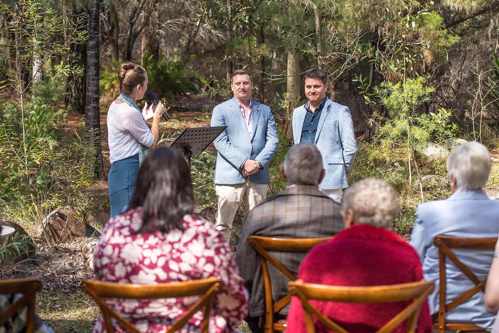 Gay couple getting married in Noosa with their family and friends present