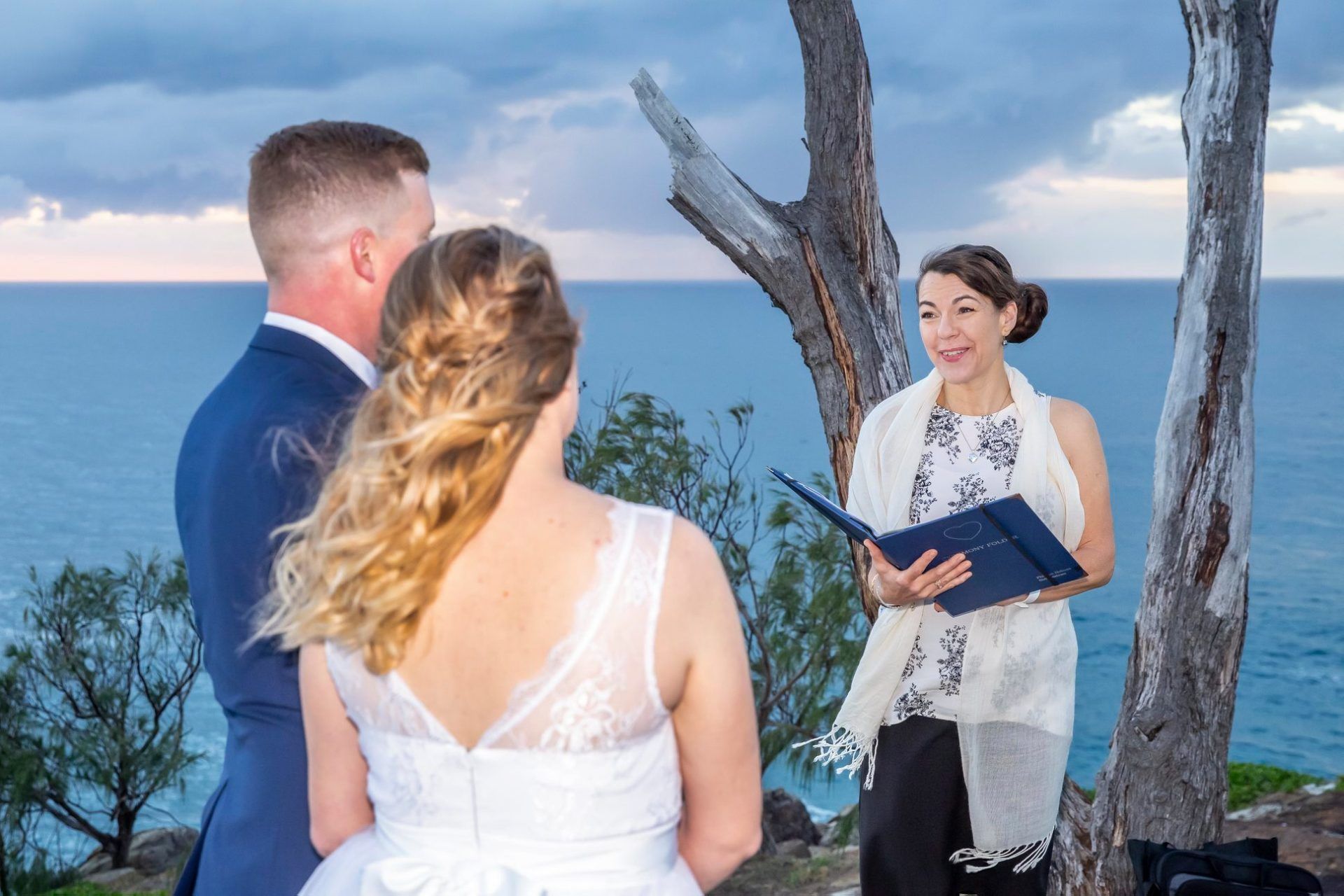 bride and groom after their Noosa sunrise Elopement on a mountain