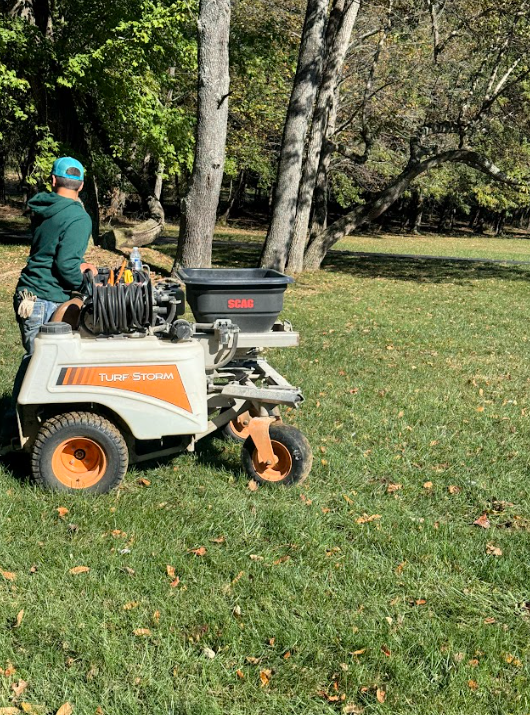 A man is using a roller to roll dirt in a garden.