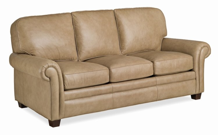 a tan leather couch on a white background