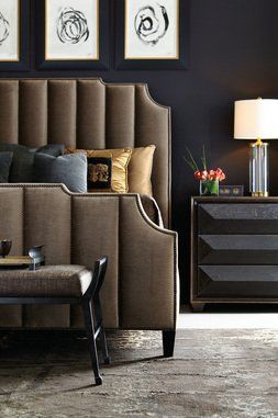 Bernhardt dark fabric bed with footer and headboard